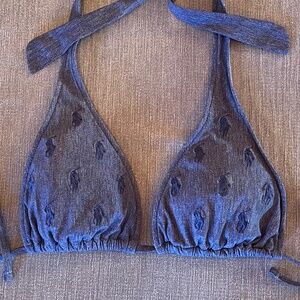 Ralph Lauren Pony Logo Denim Colored String Bikini Swim Top